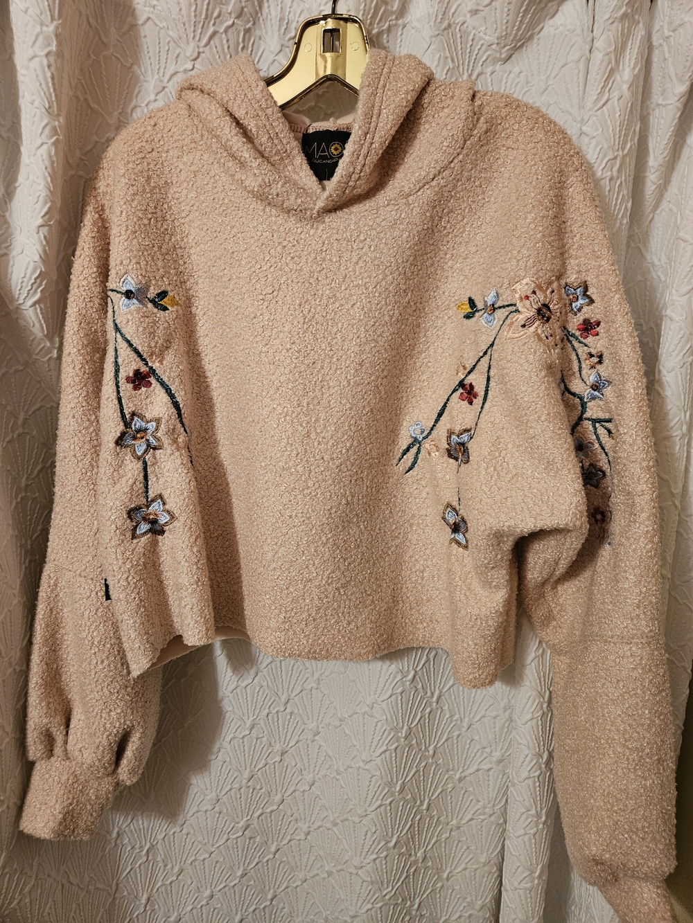 Embroidered Floral Sherpa Pullover - Blush - Picture 12 of 15